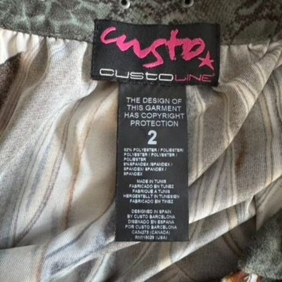 Custo Barcelona Size 2  Small v-neck dress pyramid studs wild print  long sleeve - Picture 6 of 9